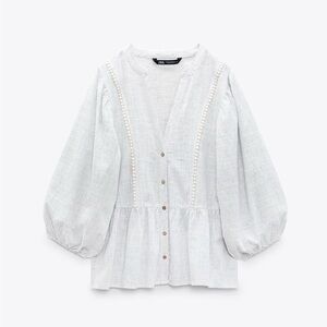 Zara Stripped Peplum Blouse with 3/4 Puff Sleeves in Size XSmall (Never Worn)